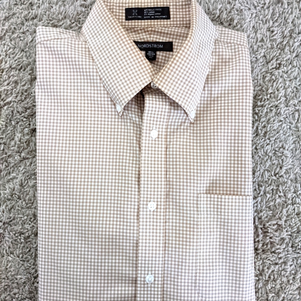 Nordstrom Smart Care Wrinkle Free Trim Fit Dress Shirt 15.5 x 32/33